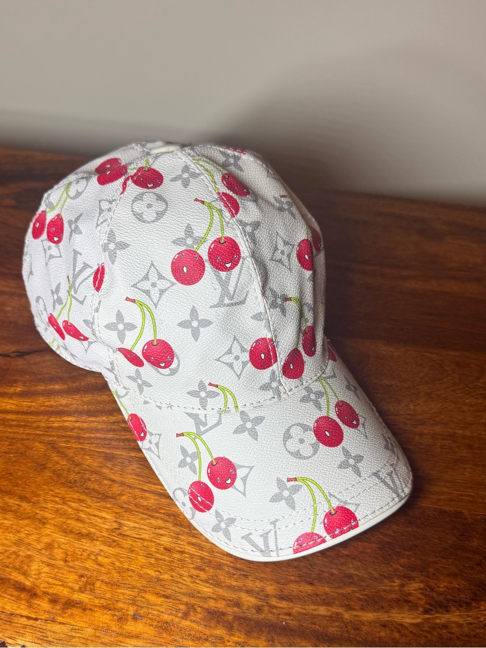 Cherry Print Baseball Cap - White/Red. No Brand. Brand New.